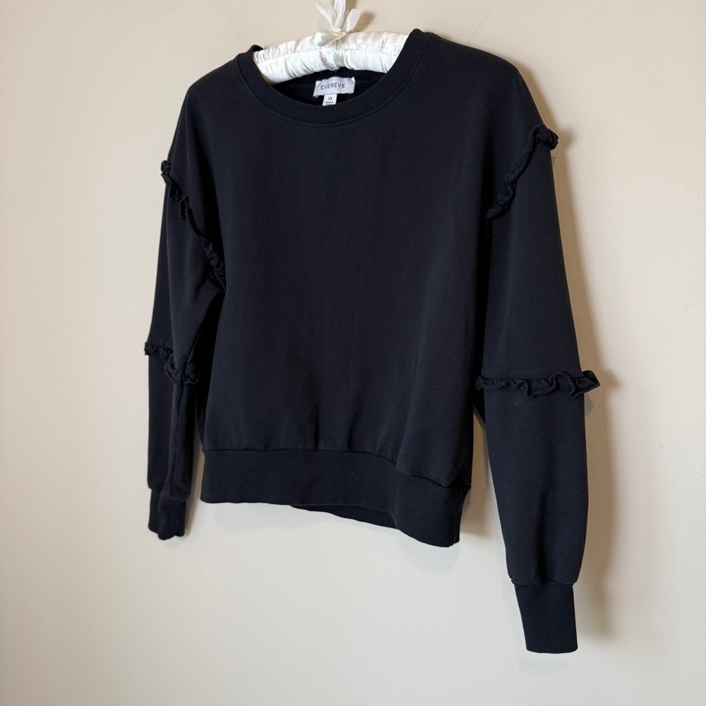 Evereve Women's Sonia Ruffle Sweatshirt Black size XS - Picture 4 of 9